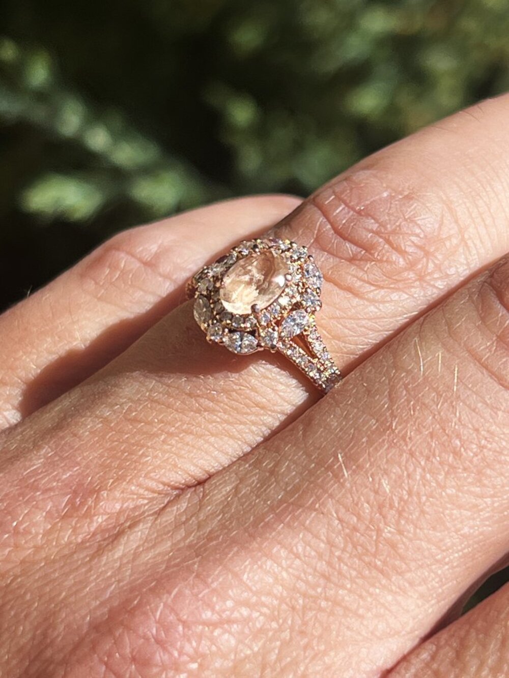 Neil Lane 14K Rose Gold Morganite Diamond Double Halo Ring 0.66 CTW Sz 8
